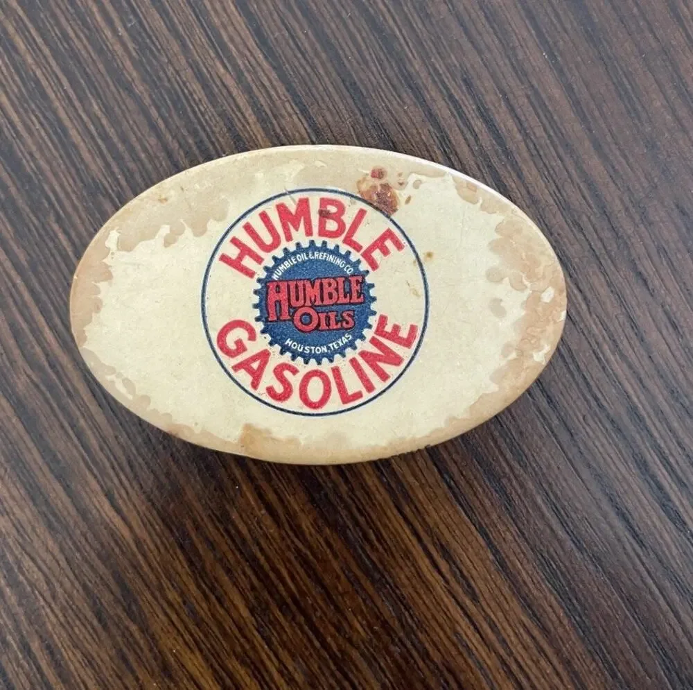Vintage HUMBLE GASOLINE & OIL - HOUSTON, TEX advertising knife sharpening stone